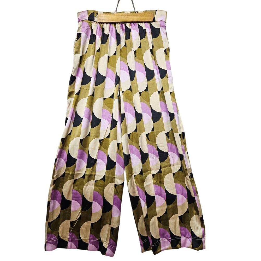 House of Harlow Bold Geometric Satin Wide Leg Green Black Purple Cream Large